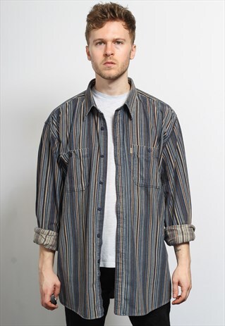 VINTAGE CORDUROY CORD STRIPED SHIRT