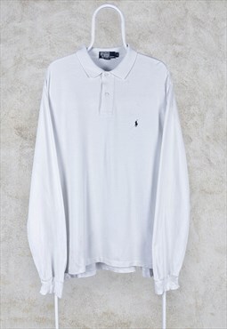 Polo Ralph Lauren White Polo Shirt Long Sleeve Men's Large