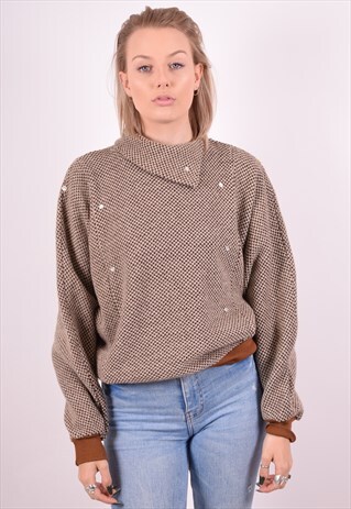 WOMENS VINTAGE JUMPER SWEATER XL BROWN 90S