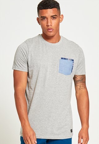 MENS GREY BRAVE SOUL CREW DOUBLE POCKET T-SHIRT