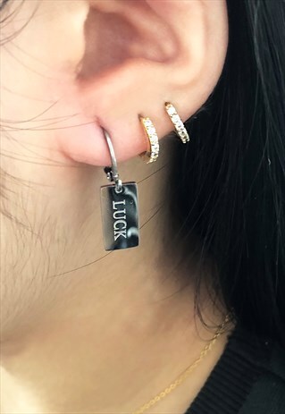 SILVER LUCK HOOP EARRINGS