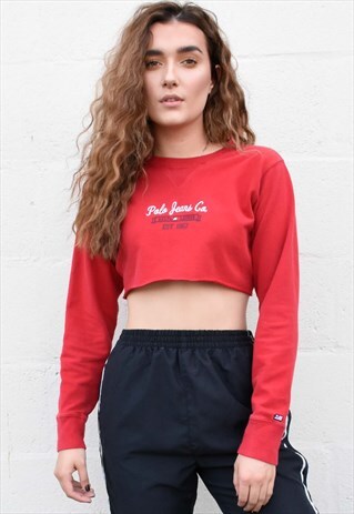 BRIGHT RED POLO RALPH LAUREN RE-WORKED CROPPED SWEATER