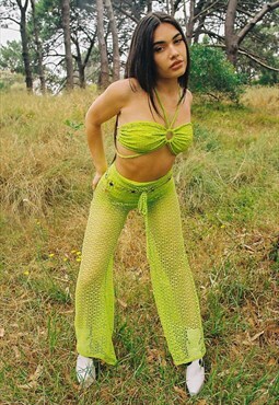Lime Green Crop Disco/Festival Top With Ring And Straps