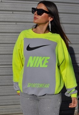 Y2K vintage reworked Nike patchwork logo neon sweatshirt