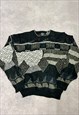 VINTAGE ABSTRACT KNITTED JUMPER FUNKY PATTERNED SWEATER