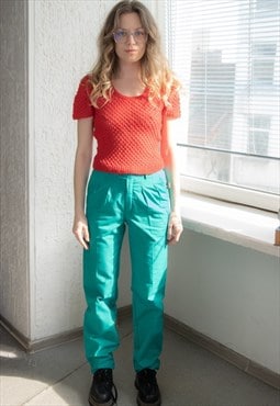 Vintage 70's Emerald Green Cotton High Waisted Trousers