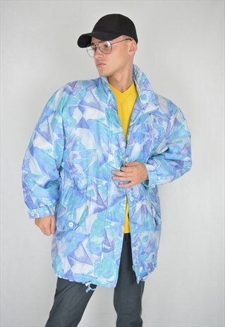 VINTAGE BLUE GRAPHIC OVERSIZE PUFFER JACKET