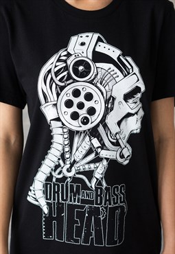 Drum and Bass Head T Shirt Metal Robot Cyberpunk Womens DJ