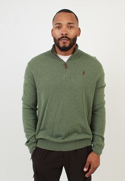 Men's Vintage Polo Ralph Lauren Green Quarter Zip Sweater