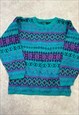 VINTAGE KNITTED JUMPER ABSTRACT PATTERNED BRIGHT SWEATER