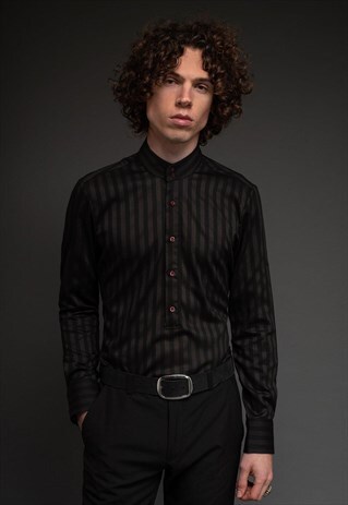 MENS BLACK ETON STRIPPED KAFTAN SHIRT