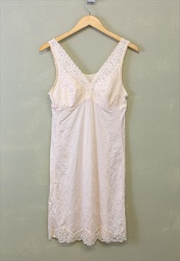 Vintage Lace Slip Mini Dress Beige V Neck With Patterns