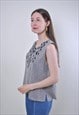 WOMEN VINTAGE GREY BLOUSE WITH NATURE PRINT 