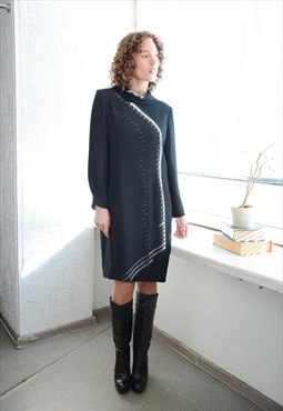 Vintage 80's Black Midi Long Sleeved Dress