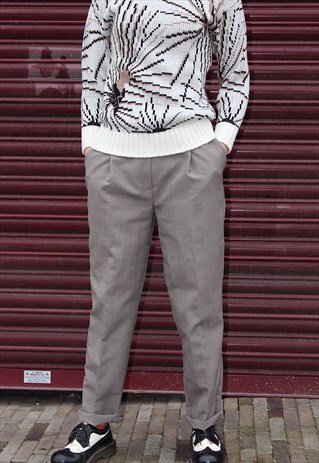 80S HIGH WAISTED TROUSER WITH LIGHT CHECK PATTERN