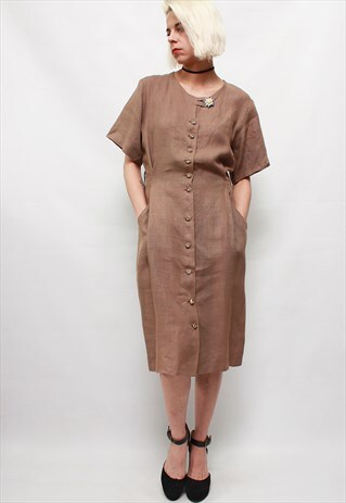 VINTAGE 80'S BEAUTIFUL CUTE BROWN MIDI DRESS