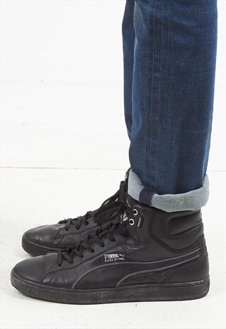 VINTAGE BLACK PUMA LEATHER HI-TOPS TRAINERS