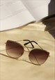 BROWN GRADIENT BUTTERFLY WIRE FRAME CAT EYE SUNGLASSES