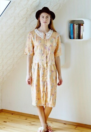 PASTEL PEACH CROCHET COLLAR DRESS