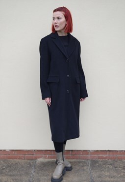 Max Mara Black Virgin Wool Black Overcoat - Size 12
