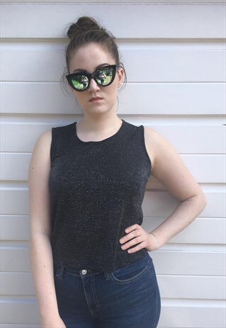 WOMENS VINTAGE 90S VERSACE TOP BLACK SILVER SPARKLY VEST
