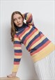 Vintage 90s High Neck Knitwear Jumper in Multi Stripe