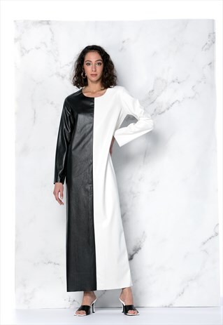 BLACK AND WHITE FAUX LEATHER DRESS, MINIMALIST DRESS