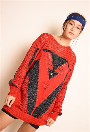 VINTAGE 80'S RETRO SHIMMER BEADED KNIT JUMPER