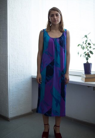 VINTAGE 80'S MULTI COLOUR ABSTRACT PRINT SLEEVELES DRESS