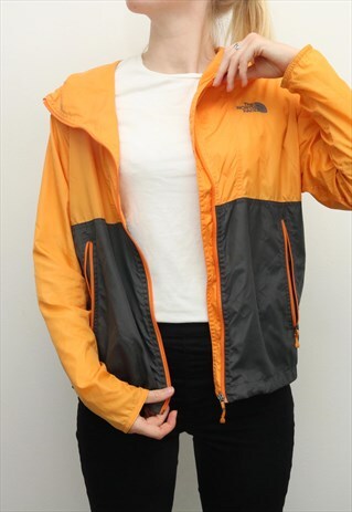 THE NORTH FACE - ORANGE HOODED WINDBREAKER JACKET - MEDIUM