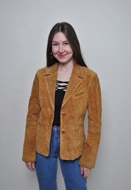 Spring leather blazer, 90s vintage leather jacket, women 
