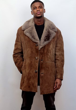 1970'S VINTAGE LONG LENGTH FAUX SHEEPSKIN/SHEARLING COAT