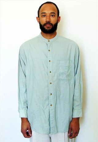 90S CLASSIC LUXURY SAGE GREEN ROUND COLLAR SHIRT LARGE