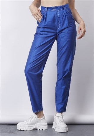 VINTAGE 80'S BRIGHT BLUE CONTRAST STITCH TROUSERS