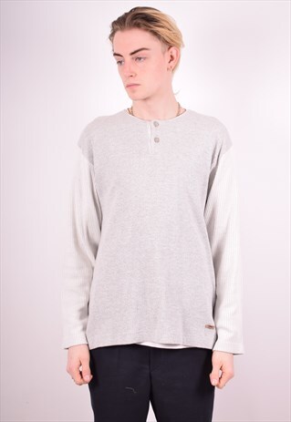 FILA MENS VINTAGE SWEATSHIRT JUMPER MEDIUM GREY 90S