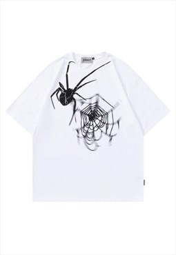 Spider print t-shirt graffiti tee spider web top in white
