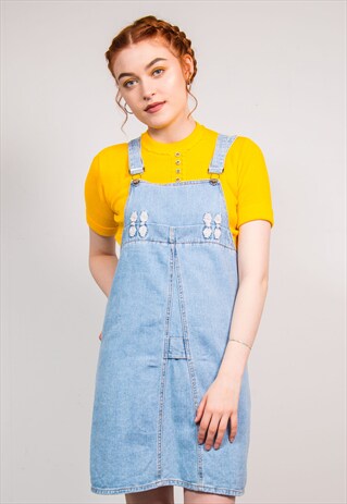 90'S VINTAGE LIGHT BLUE DENIM PINAFORE DRESS