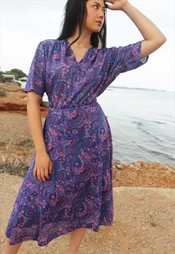 Purple Midi Dress with Sleeves