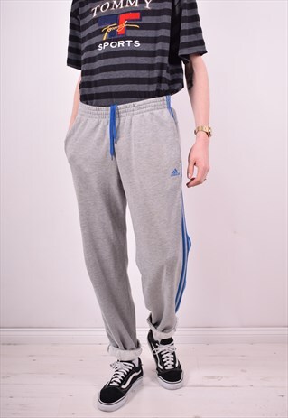 ADIDAS MENS VINTAGE TRACKSUIT TROUSERS W32 L31 GREY 90'S