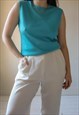 VINTAGE 70S SLEEVELESS KNIT TOP IN BLUE