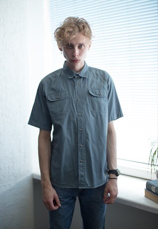 VINTAGE 90'S BLUE-GREY SHORT SLEEVE SHIRT