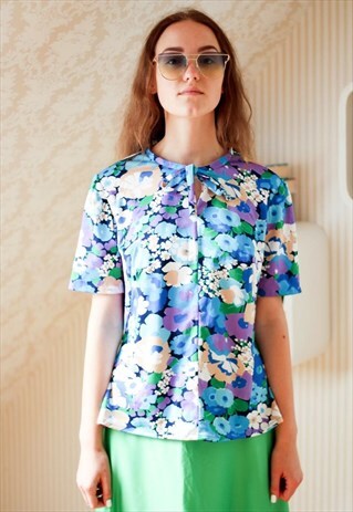 BRIGHT BLUE FLOWERS BLOUSE TOP