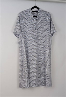 Vintage Blue Line Print Dress