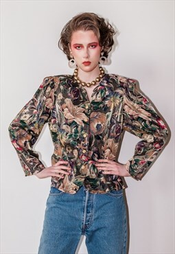 Vintage 80s satin floral blouse