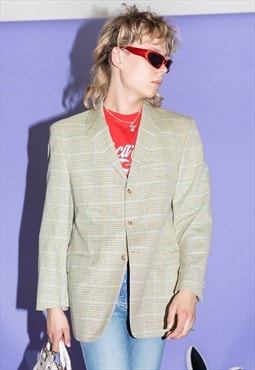 90's Vintage classy plaid oversized blazer in eggnog yellow