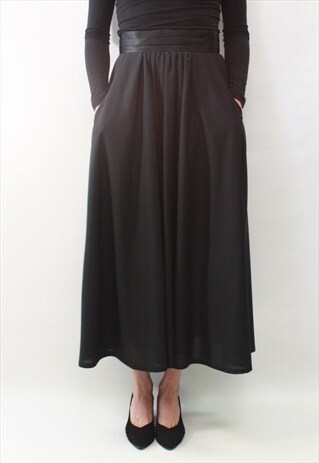 VINTAGE 80' AMAZING BEAUTIFUL ELEGANT BLACK MIDI SKIRT
