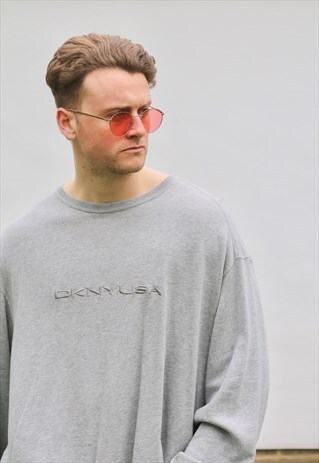 DKNY USA 90S EMBOSSED ZINC GREY SWEATSHIRT