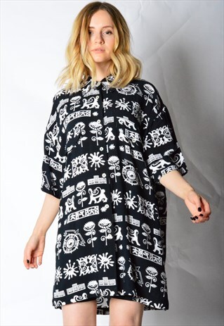 VINTAGE 90S BLACK WHITE AZTEC YIN AND YANG SHIRT