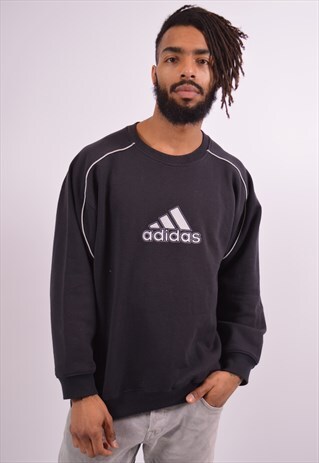 ADIDAS MENS VINTAGE SWEATSHIRT JUMPER XL BLACK 90S