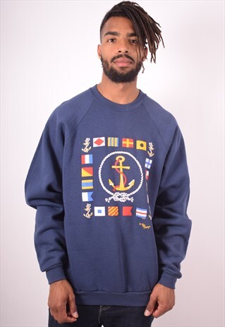 MENS VINTAGE SWEATSHIRT JUMPER XL BLUE 90S